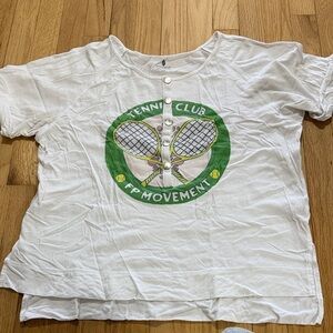 Free People FP Movement Tennis Club Henley Short Sleeve Graphic T-Shirt Sz M